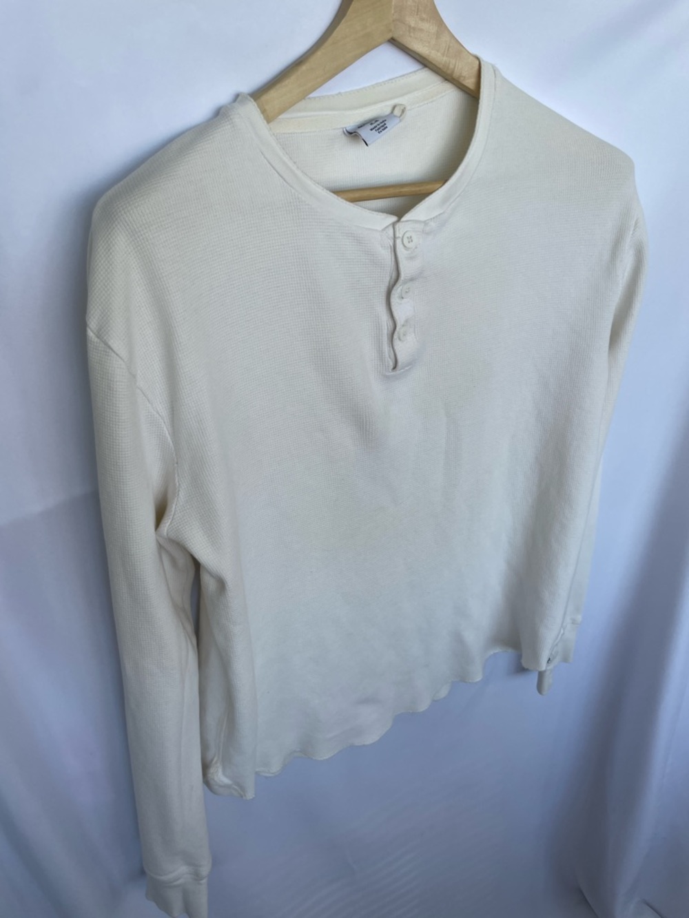 Urban Outfitters Cream Henley Ribbed Long Sleeve Size M
